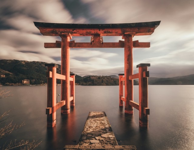 Torri gate in Japan by water