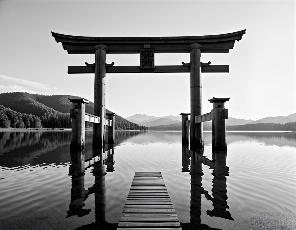 Torri gate in Japan by water