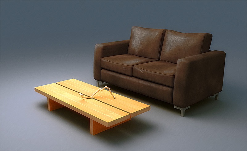 Leather couch in a modern living room 3D render