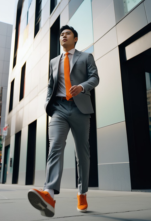Man in business attire striding confidently